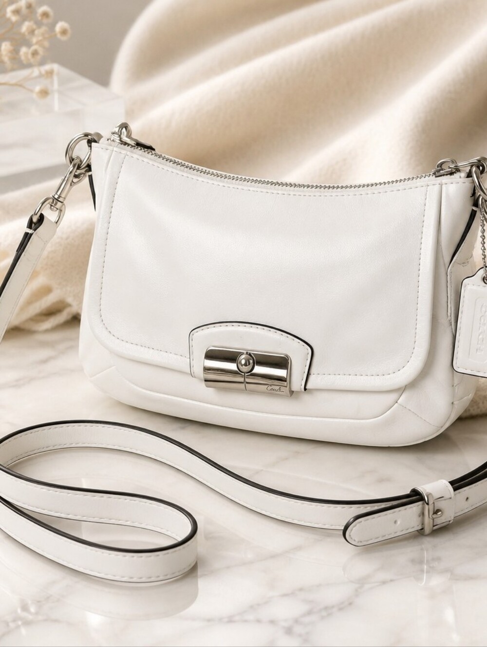 Coach White Leather Shoulder Bag with Silver Hardware EUC